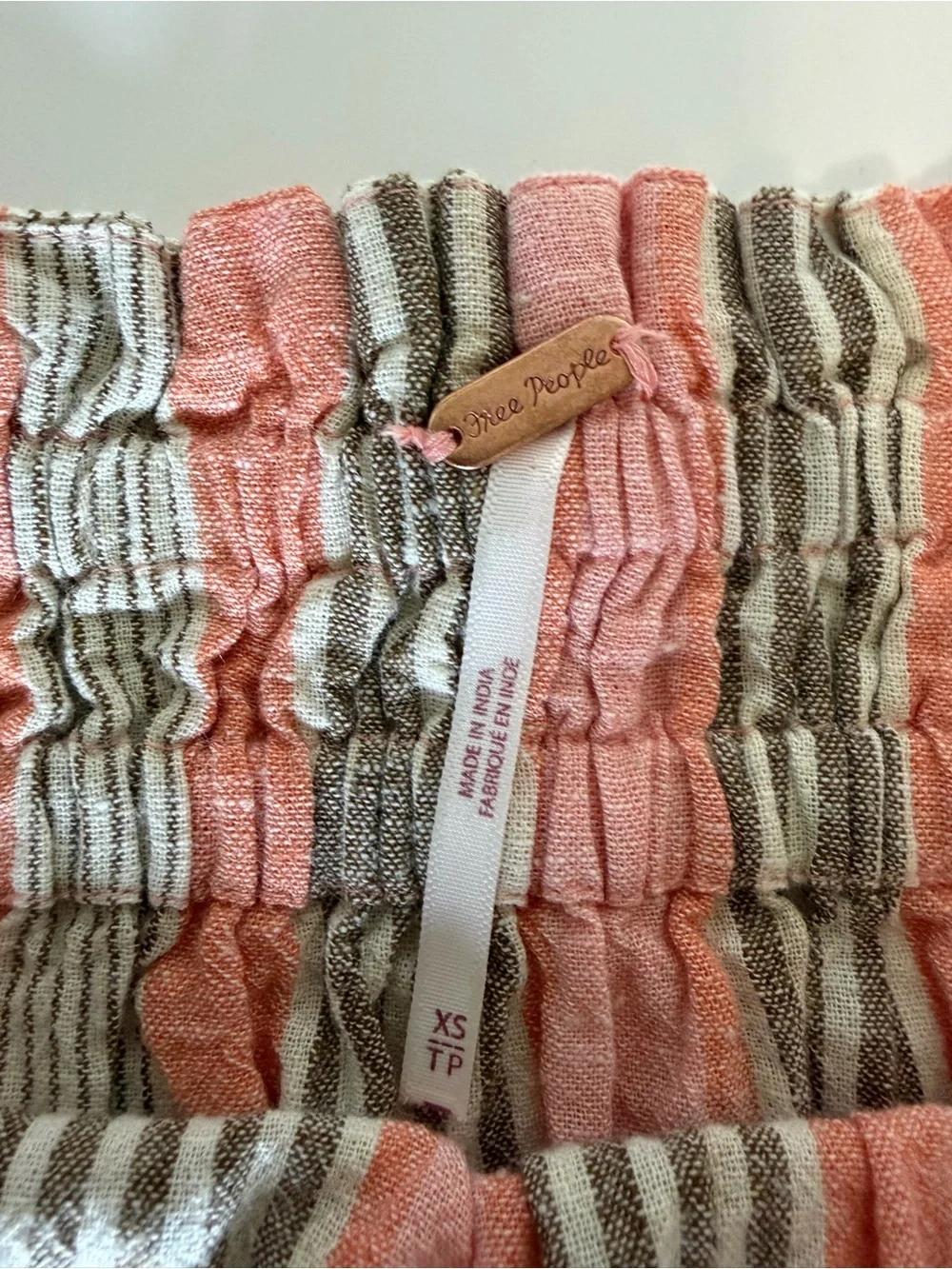 Free People‎ Cotton Linen Blend Striped Elastic-Waist Skirt Summer